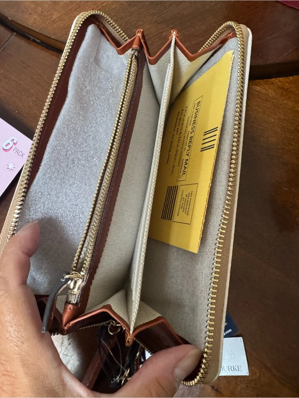 Dooney & Bourke Monogram Large Zip Around Wristlet  Wallet Clutch Beige